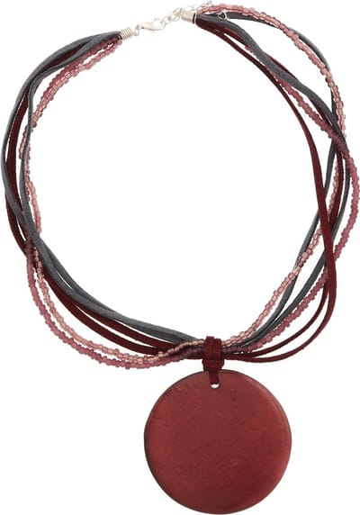 Behave - Ketting rood met ronde schelp hanger - 45 cm