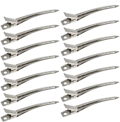 24 stuks Eendbek Spelden - 9 cm Roestvrije Metaal Krulspelden - Met Gaatjes voor Haarkleuring - Zilveren Styling Spelden voor Kapsels