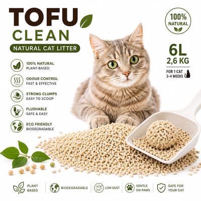 PurePaws Eco Kattenbakvulling 6L / 2.6KG – Natuurlijk Tofu Kattenzand – Klontvormend – Biologisch Afbreekbaar – Geurcontrole – Lage Stofvorming – Flushable