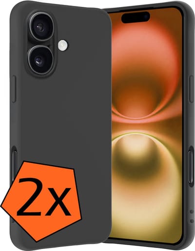 Hoes - 2 Stuks - Geschikt voor Apple iPhone 16 - Sterk & Shockproof - Case Siliconen - Back Cover - Telefoon Hoes - Zwart