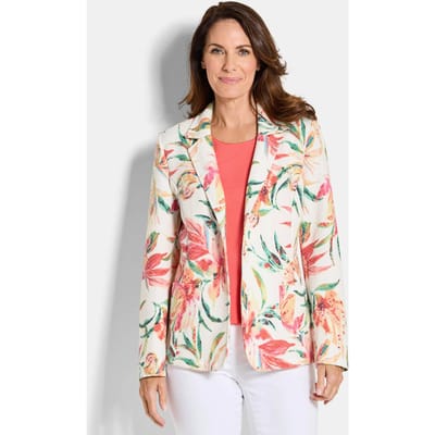 Gebloemde blazer van wafeljersey - meerkleurig / gedess. - Gr. 19 van Goldner Fashion