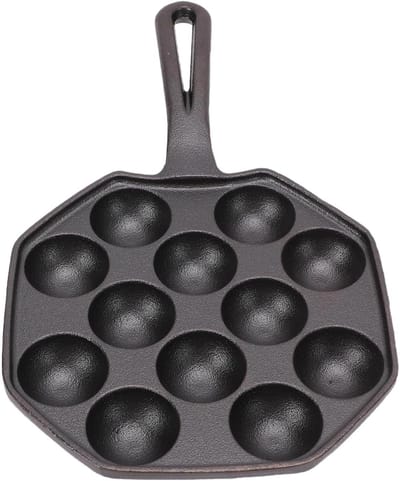 Gietijzeren Takoyaki Pan - Octopusbal Maker - Hapjes Maken - 12 Gaten - 16.5x27.5cm - Zwart