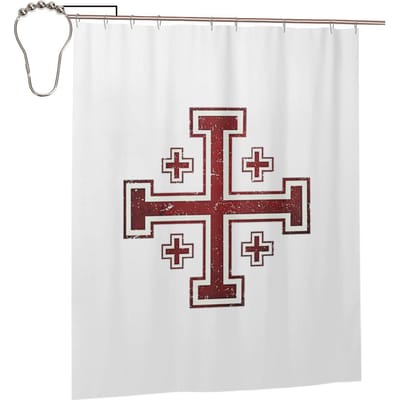 Jeruzalemskruis Middeleeuws Ridderkruis Kruisvaarder Douchegordijn Badkamer Polyester Waterdicht Badgordijnen Met Haken W90H165(CM)-1 Pcs