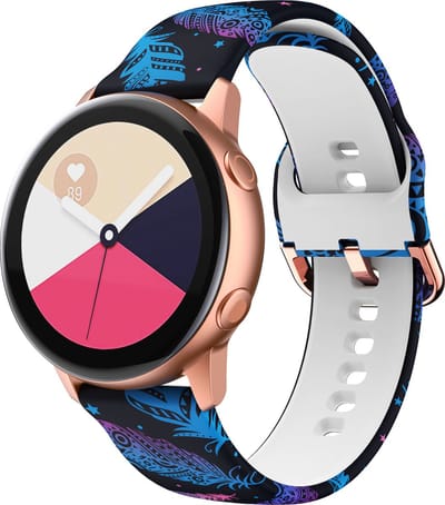 Strap-it Smartwatch bandje 20mm - siliconen bandje Veren print geschikt voor Samsung Watch 3 41mm / Watch 42mm / Watch Active & Active2 40 & 44mm / Watch 4 (Classic) / Watch FE / Watch 5 (Pro) / Watch 6 (Classic) / Watch 7 (40 & 44mm)