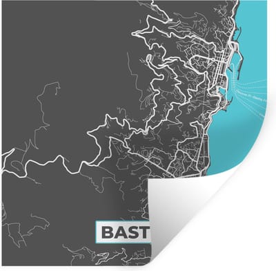 Muurstickers - Sticker Folie - Frankrijk - Bastia - Plattegrond - Kaart - Stadskaart - 100x100 cm - Plakfolie - Muurstickers Kinderkamer - Zelfklevend Behang XXL - Zelfklevend behangpapier - Stickerfolie