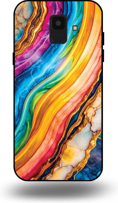 Smartphonica Telefoonhoesje Geschikt voor Samsung Galaxy A6 2018 met Regenboog Goud Marmer Opdruk - TPU Backcover Case Rainbow Gold Marble Design geschikt voor Samsung Galaxy A6 2018