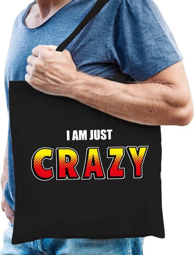 I am just crazy katoenen tas zwart - tasje / shopper voor heren