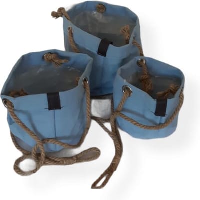 Plantenhanger - Mand - Textiel - Hangmand aan touw - Plantenzak - Planten pot - Plantentas - Oud Blauw - 15cm
