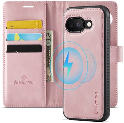 CaseMania Bookcase hoesje geschikt voor Google Pixel 9a - Effen Roze - Kunstleer - 2-in-1 Magnetisch Uitneembaar Design - Compatible met MagSafe