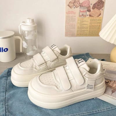 Lelijk Schattig Platform Schoenen met Grote Kop Kinderen Herfst Nieuw Klittenband Kleine Witte Schoenen Studenten Casual Verhogende Boardschoenen 40 wit