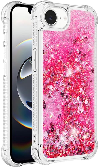 Peachy Glitter TPU met versterkte hoeken hoesje geschikt voor iPhone 16e - transparant roze
