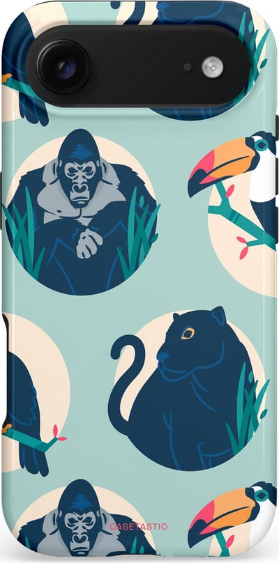 Casetastic hoesje geschikt voor Apple iPhone Air - MagSafe - Dubbellaagse bescherming - Wilde Dieren Mix - Fashion Case - Donkerblauw Mintgroen Crème