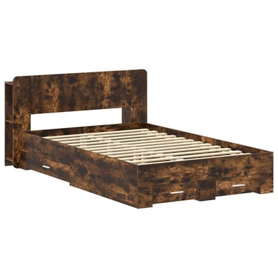 vidaXL - Bedombouw - met - opslag - Gerookt - eiken - 120 - x - 190 - cm - Bewerkt - hout