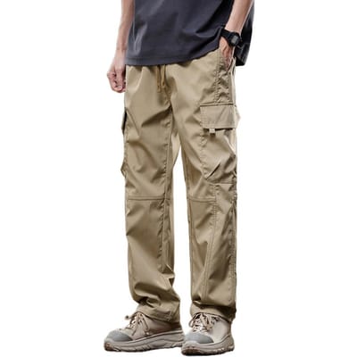 Heren Cargobroek Losse Trekkoord Elastische Taille Effen Kleur Vintage High Street Stijl Rechte Pijp Zakken Streetwear Outdoor Tra M