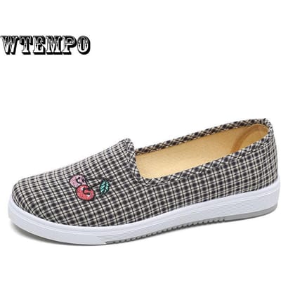 Platte Casual Schoenen Dames Ruitpatroon Ademende Sneakers Dames Ademend Licht Instap Loafers Schoenen Dames Zapatillas Mujer 41 zwart