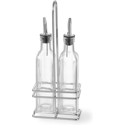 HENDI Olie en azijn menage – verchroomd ijzer – roestvast stalen schenktuit – 2x237x ml