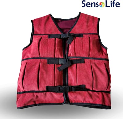 SensoLife Verzwaringsvest voor kinderen – Special | Therapeutisch vest voor kinderen | Diepe druk, ontspanning & concentratie - maat M (125 - 140cm) - 2,80 kg - kers