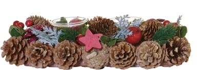 HOGEWONING BV - Tafelstuk 2 theelichthouders traditionele natuur 30 cm voor Kerstmis