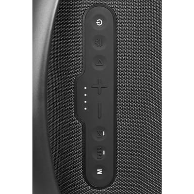 MEDION P61768 draagbare Bluetooth luidspreker (oplaadbare batterij, bass boost, RGB lichteffecten, IPX7 waterbescherming & robuust, geïntegreerde powerbank, 100W (RMS) totaal, 2x 25W + 50W) Antraciet