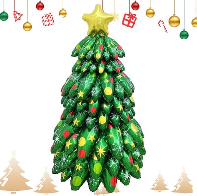 Opblaasbare kerstboomdecoratie, 12 cm, kerstdecoraties voor buiten om zelf te maken, spring de kerstboom-binnendecoratie met stervormige boomkroon Kerstmis
