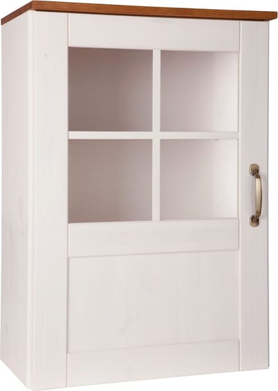 Alby Wandvitrine met 1 Deur - Wit/Honingkleurig Massief Grenen (75 x 50 x 29 cm)
