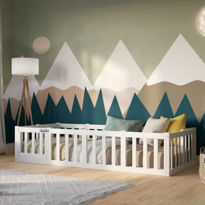 Montessori Kinderbed Vloerbed 200x140 cm Wit met Veiligheidsvalbescherming
