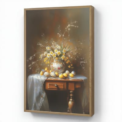 Wandlamp 60x90 cm - Oplaadbaar - Paaseieren - Stilleven - Vaas - Wandlampen binnen woonkamer - Slaapkamer lamp - Decoratieve nachtlamp - Vloerlamp draadloos