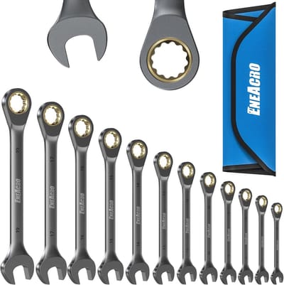 12-delige Ringratelsleutelset - 6-19 mm, Anti-slip, 72 Tanden, Cr-V Staal, Vernikkeld met Roltas