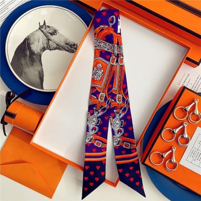 100% Zijde Hoge Kwaliteit Luxe Merk Sjaal Dames Hoofdband Haarband Foulard Strik Lint Neckerchief Dunne Sjaals Accessoires 5x85cm blue