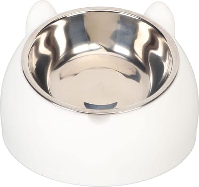 Voerbak Huisdier - Honden Kattenbak - Comfortabel Eten - Verhoogd Gekanteld Ontwerp - 16cm Diameter 200ml - Zilver