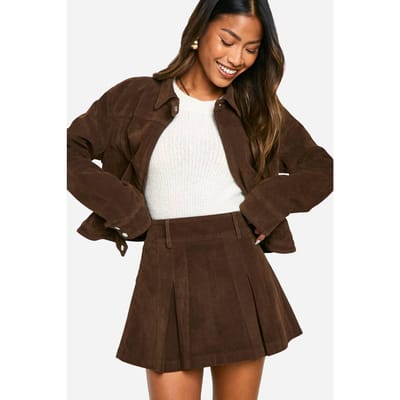 boohoo Dames Faux Suede Mini Geplooide Rok | Chocolate | Maat: 6
