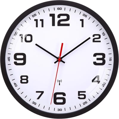 Wandklok - Radio gestuurd - Tijd Weergeven - Stil en Tikvrij - 30 cm - Zwart