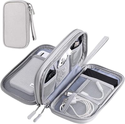 Waterdichte Kabel Organizer voor Elektronica, Dubbel Laags Reisaccessoire, Oplaadkabel en Mobiele Telefoon Tas (Grijs)