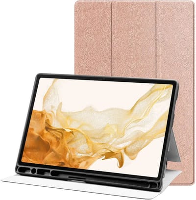 Tablet Hoes Geschikt voor Samsung Galaxy Tab S8+ / S7+ / S7 FE | Luxe Tri-Fold Book Case | Kunst Leren Bescherm Hoes | Standaard Functie | Roze