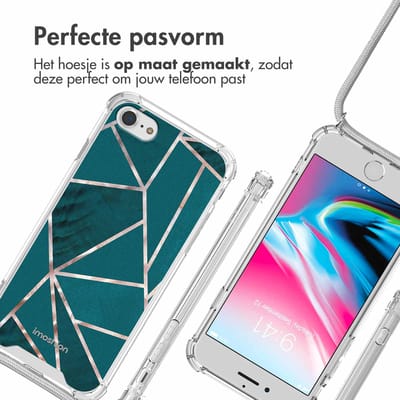imoshion Hoesje - Geschikt voor Apple iPhone SE (2022) / SE (2020) / 8 / 7 - Design Hoesje met Koord - Petrol Green Graphic