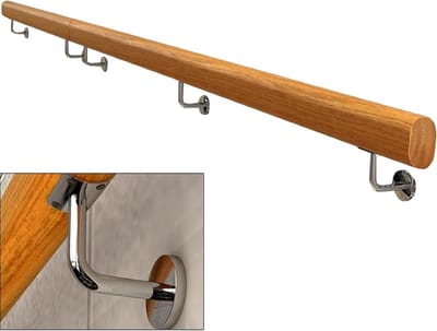 Houten Trapleuning - Muursteun - Veiligheid Thuis - Massief Hout - 80 cm - Houtkleur