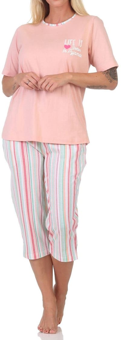 Normann dames capri pyjama met korte mouwen in elegante strepenlook – ook in grote maten