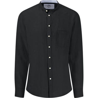 Fynch-Hatton Overhemd Premium Linnen Solid Color Stand-Up Collar Zwart / male