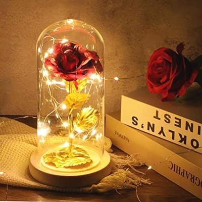 Eeuwige Roos in Glazen Koepel met LED-Verlichting - Perfect Cadeau voor Elke Gelegenheid
