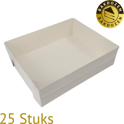 Bakdozen.nl Gebaksdoos Karton - Bonbon doosje - Transparant Deksel - Wit - 25 Stuks - Rechthoekig - 25 x 20 x 7cm - Sweetbox