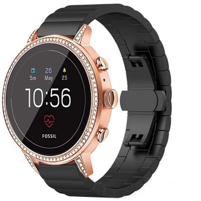 Strap-it Luxe metalen bandje - geschikt voor Fossil Gen 5e - 42mm / Gen 6 - 42mm - Huawei Watch GT 4 - 41mm - ScanWatch 2 - 38mm / ScanWatch Light / Steel HR - 36mm - Zwart