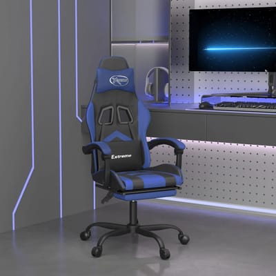 vidaXL - Gamestoel - draaibaar - met - voetensteun - kunstleer - zwart - en - blauw