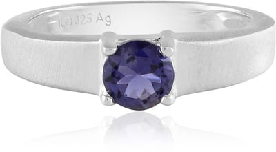 Cavill - Verstelbare Zilveren Ring - 925 Sterling Zilver - 0,38 ct Ronde Blauwe Paarse Ioliet Edelsteen - Modern Mat Gepolijst