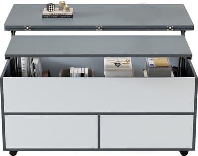 Salontafel - Grijs-Wit - Verstelbaar - Opbergruimte - Wielen - 100x98x65cm
