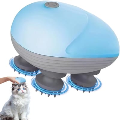 Draagbare elektrische hoofdmassager met 4 massagekoppen, IPX7 waterdicht voor katten en lichaam