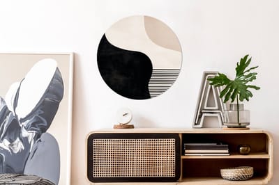 WallCircle - Wandcirkel - Muurcirkel - Abstract - Japandi - Beige - Modern - Aluminium - Dibond - 60x60 cm - Binnen en Buiten
