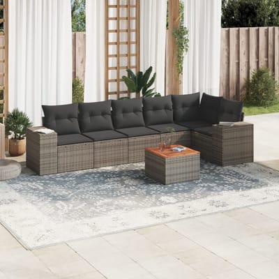 vidaXL - 7-delige - Loungeset - met - kussens - poly - rattan - grijs