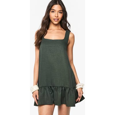 boohoo Dames Linnenlook mini-jurk met vierkante hals en drop zoom | Olive | Maat: 8
