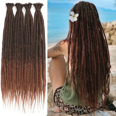 Handgemaakte Ombre Bruine Synthetische Dreadlocks Extensions - 18 Strengen, Zachte Dreads voor Hippie Stijl, Ideaal voor Vrouwen en Reggae Haaraccessoires