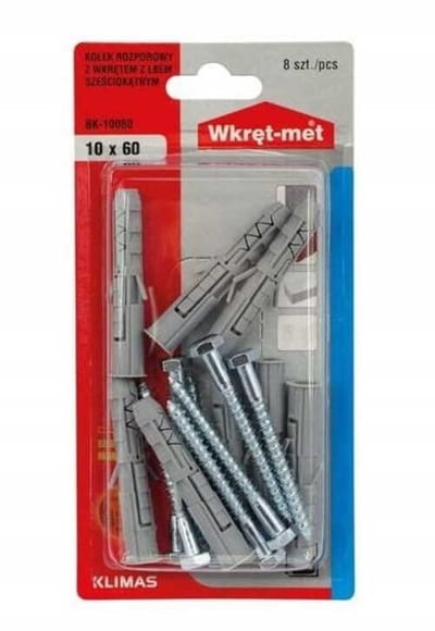 Wkręt-met Serie - 10x60mm Universele Plug - 8 stuks - Staal/Polipropyleen